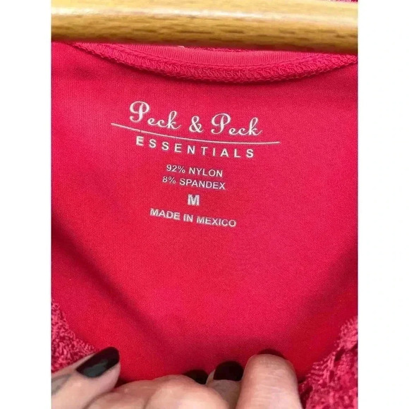 Coral Pink Crochet Top Batwing Sleeves MEDIUM Lined Peck & Peck Women's - Picture 3 of 9